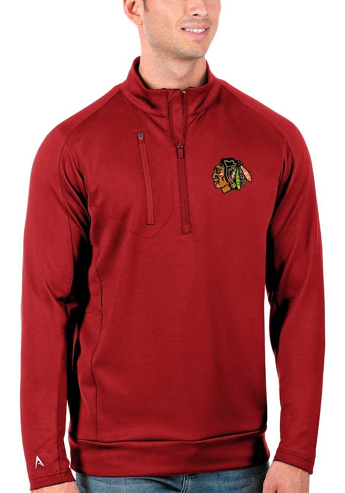 Antigua Chicago Blackhawks Mens Red Generation Long Sleeve Qtr Zip Pullover