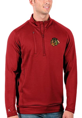 Antigua Chicago Blackhawks Mens Red Generation Long Sleeve Qtr Zip Pullover