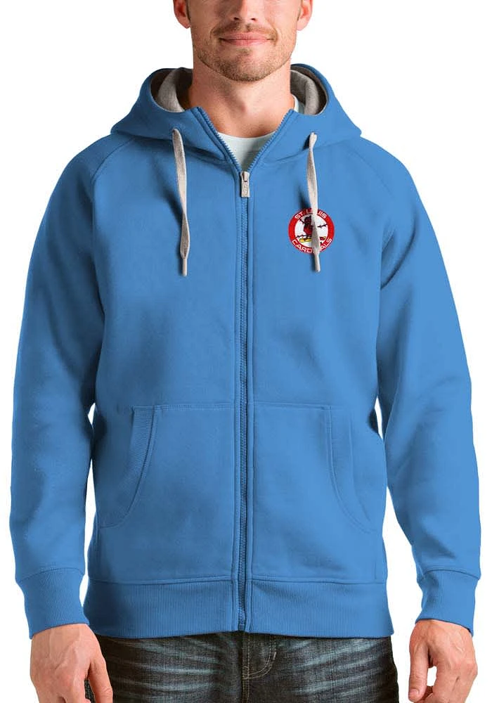 Antigua St Louis Cardinals Mens Light Blue Victory Long Sleeve Full Zip Jacket