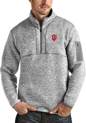 Antigua Indiana Hoosiers Mens Grey Fortune Long Sleeve Qtr Zip Pullover