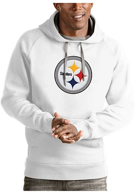 Antigua Pittsburgh Steelers Mens White Victory Long Sleeve Hoodie