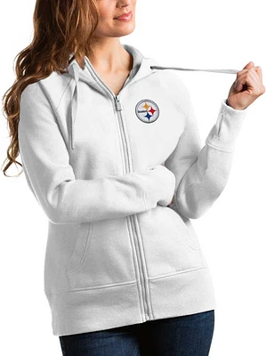 Antigua Pittsburgh Steelers Womens White Victory Design Long Sleeve Full Zip Jacket