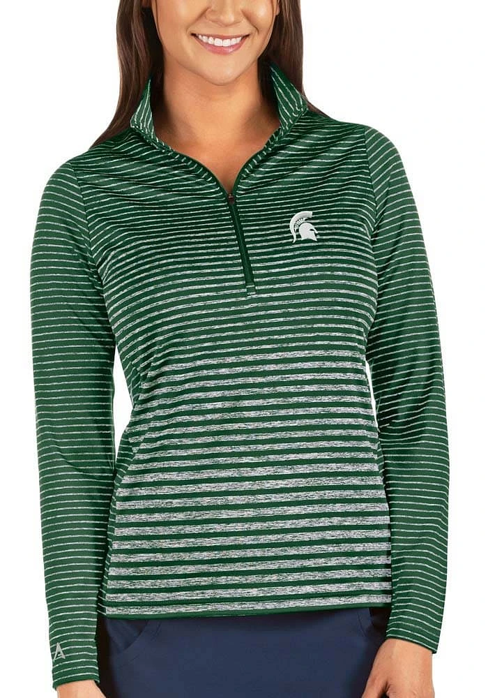 Antigua Michigan State Spartans Womens Green Pace Qtr Zip Pullover