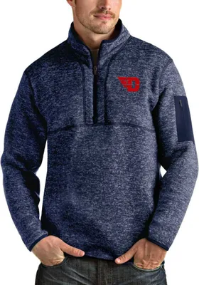 Antigua Dayton Flyers Mens Navy Blue Fortune Long Sleeve Qtr Zip Pullover