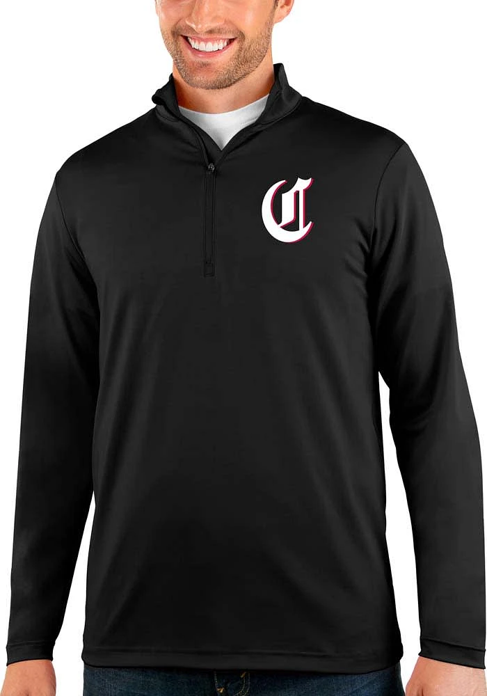 Antigua Cincinnati Reds Mens Black Rally Long Sleeve Qtr Zip Pullover