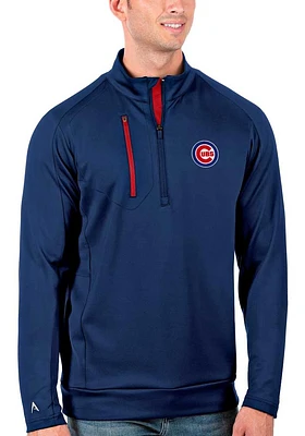 Antigua Chicago Cubs Mens Blue Generation Long Sleeve Qtr Zip Pullover