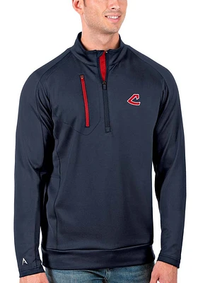 Antigua Cleveland Guardians Mens Navy Blue Generation Long Sleeve Qtr Zip Pullover