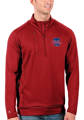 Antigua Philadelphia Phillies Mens Red Generation Long Sleeve Qtr Zip Pullover