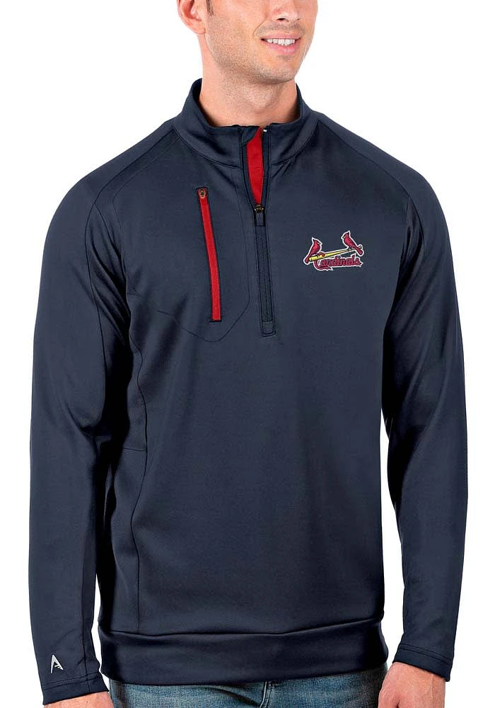 Antigua St Louis Cardinals Mens Navy Blue Generation Design Long Sleeve Qtr Zip Pullover
