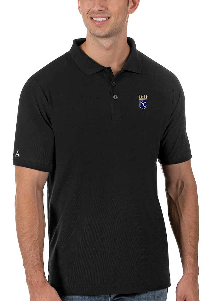 Antigua Kansas City Royals Mens Black Legacy Pique Short Sleeve Polo