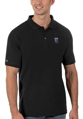 Antigua Kansas City Royals Mens Black Legacy Pique Short Sleeve Polo