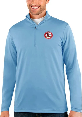 Antigua St Louis Cardinals Mens Light Blue Rally Long Sleeve Qtr Zip Pullover