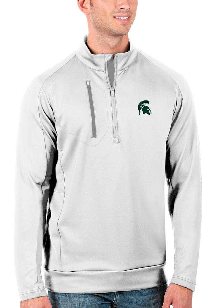 Antigua Michigan State Spartans Mens White Generation Series Long Sleeve Qtr Zip Pullover