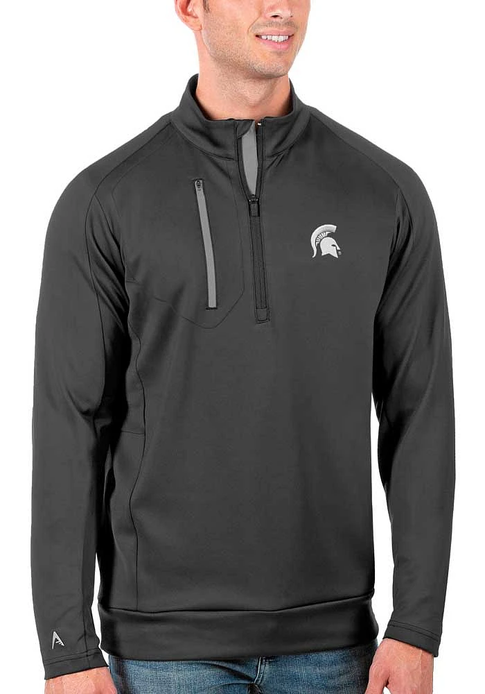 Antigua Michigan State Spartans Mens Charcoal Generation Long Sleeve Qtr Zip Pullover