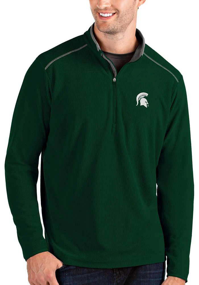 Antigua Michigan State Spartans Mens Green Glacier Long Sleeve Qtr Zip Pullover