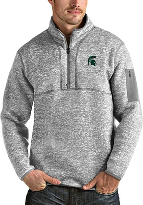 Antigua Michigan State Spartans Mens Grey Fortune Long Sleeve Qtr Zip Pullover