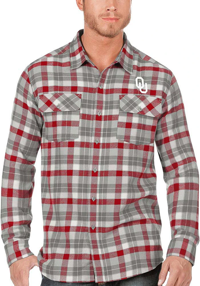Antigua Oklahoma Sooners Mens Cardinal Ease Flannel Long Sleeve Dress Shirt