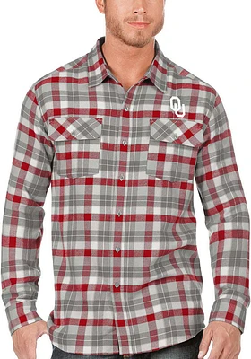 Antigua Oklahoma Sooners Mens Cardinal Ease Flannel Long Sleeve Dress Shirt