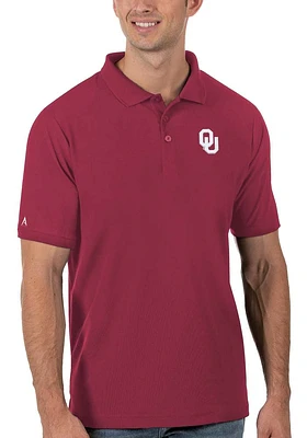 Antigua Oklahoma Sooners Mens Cardinal Legacy Pique Short Sleeve Polo