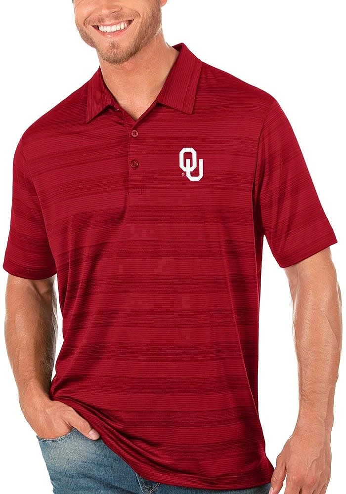 Antigua Oklahoma Sooners Mens Crimson Compass Tonal Stripe Short Sleeve Polo
