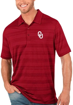 Antigua Oklahoma Sooners Mens Crimson Compass Tonal Stripe Short Sleeve Polo