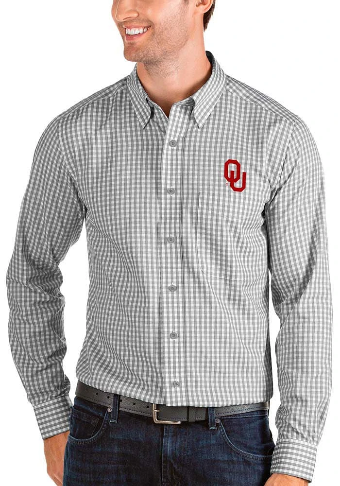 Antigua Oklahoma Sooners Mens Grey Structure Long Sleeve Dress Shirt