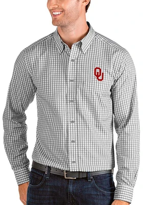 Antigua Oklahoma Sooners Mens Grey Structure Long Sleeve Dress Shirt
