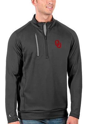 Antigua Oklahoma Sooners Mens Black Generation Design Long Sleeve Qtr Zip Pullover