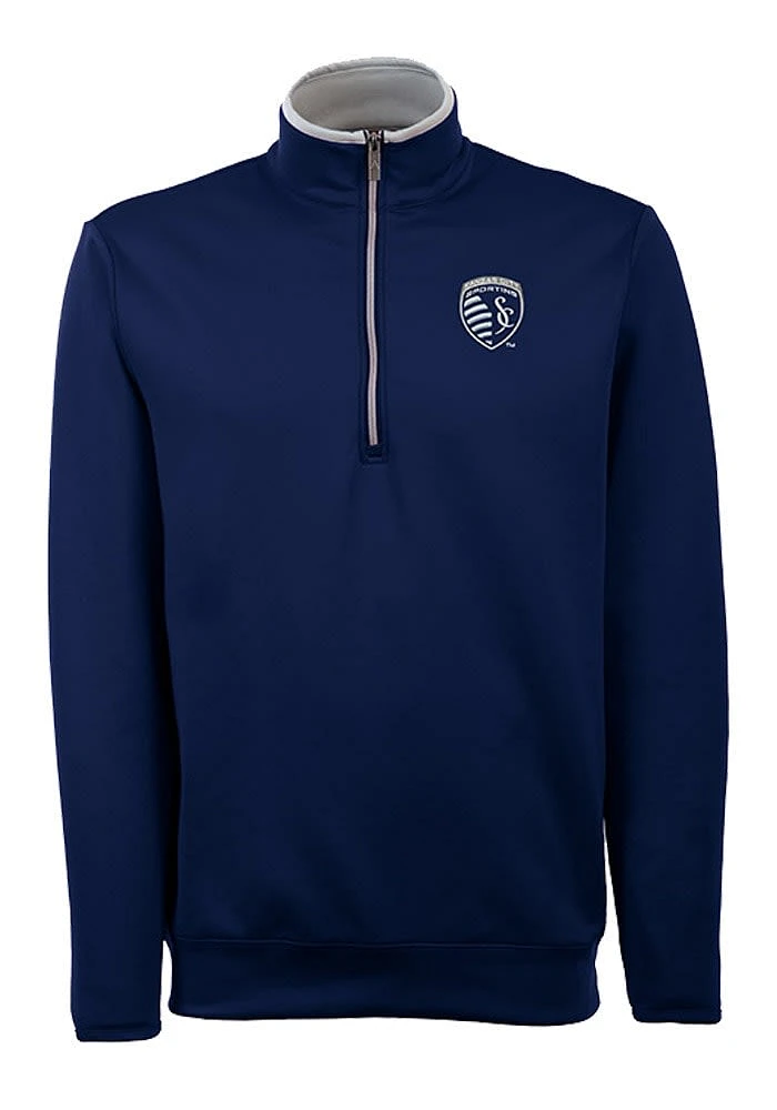 Antigua Sporting Kansas City Mens Blue Leader Long Sleeve Qtr Zip Pullover