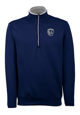 Antigua Sporting Kansas City Mens Blue Leader Long Sleeve Qtr Zip Pullover