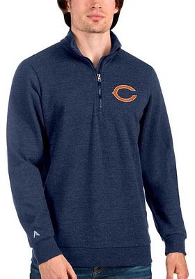 Antigua Chicago Bears Mens Navy Blue Action Long Sleeve Qtr Zip Pullover