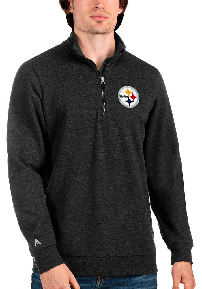 Antigua Pittsburgh Steelers Mens Black Action Long Sleeve Qtr Zip Fashion Pullover