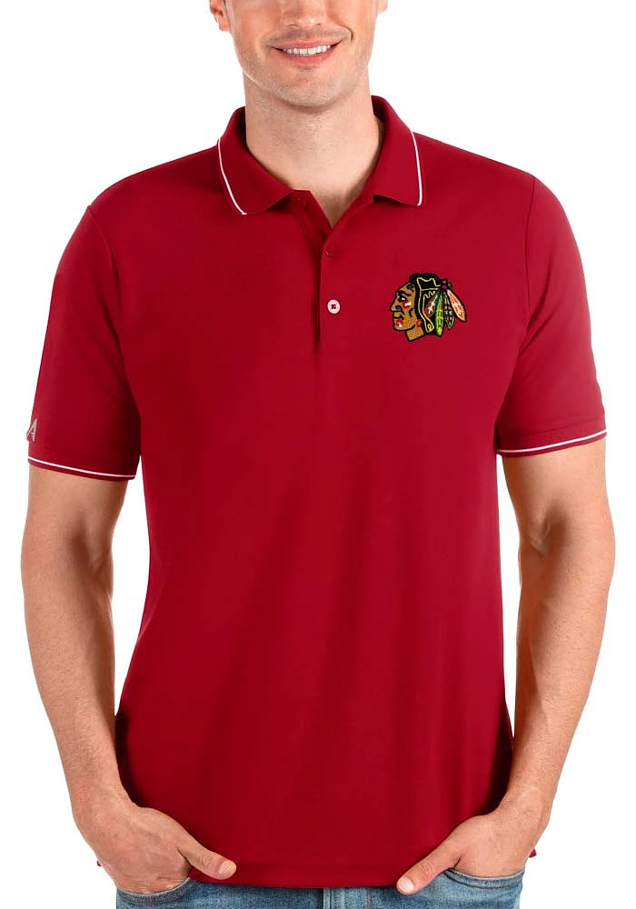 Antigua Chicago Blackhawks Mens Red AFFLUENT DESIGN Short Sleeve Polo