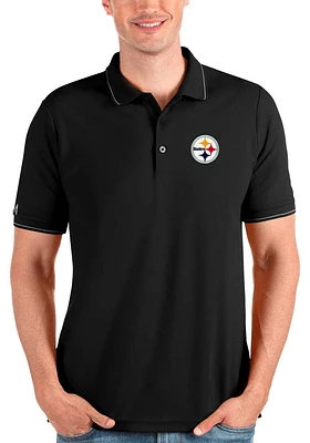 Antigua Pittsburgh Steelers Mens Black AFFLUENT Short Sleeve Polo