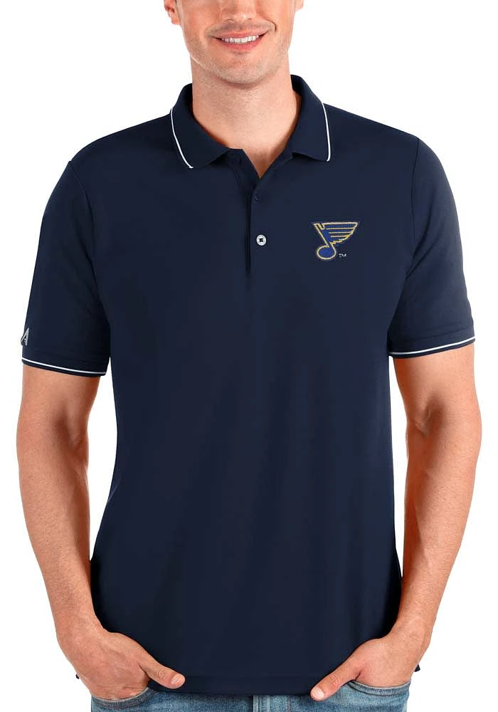 Antigua St Louis Blues Mens Navy Blue AFFLUENT Short Sleeve Polo