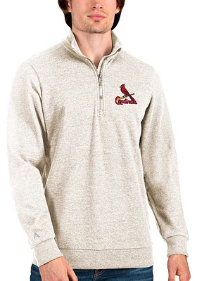 Antigua St Louis Cardinals Mens Oatmeal Action Pullover Long Sleeve Qtr Zip Fashion