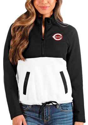 Antigua Cincinnati Reds Womens Black Harbor 1/4 Zip Pullover