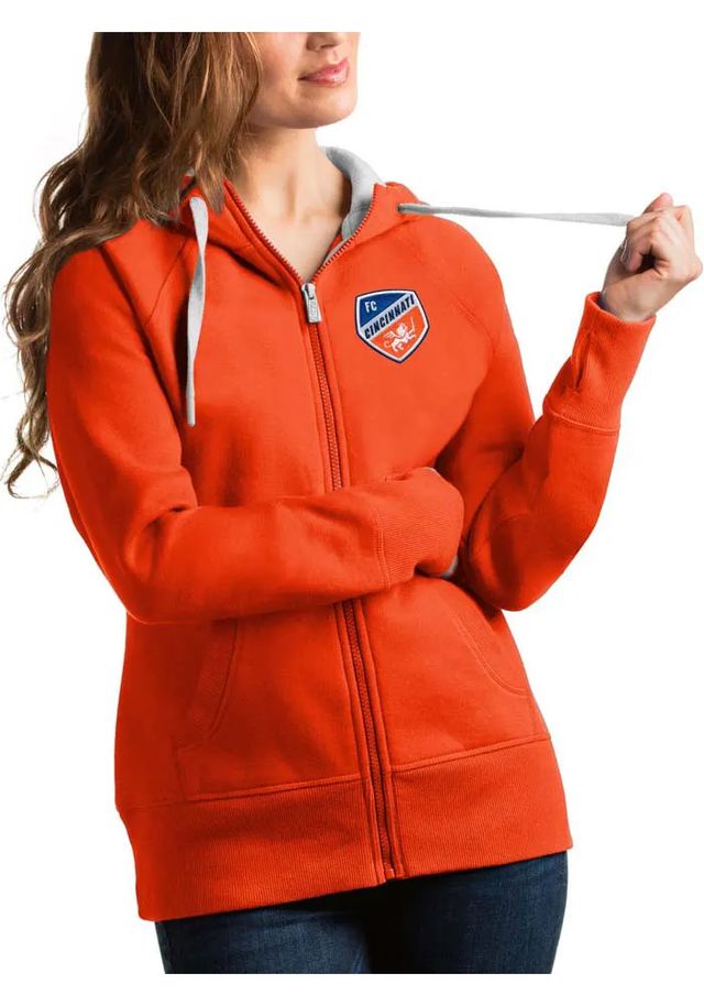 Antigua FC Cincinnati Womens Orange Victory Long Sleeve Full Zip Jacket