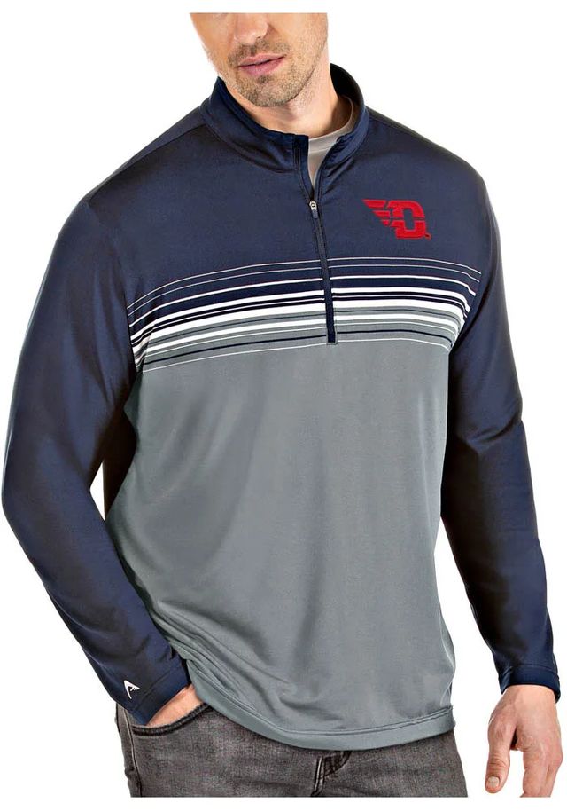 Antigua Dayton Flyers Mens Navy Blue Pace Long Sleeve Qtr Zip Pullover