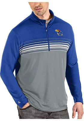 Antigua Kansas Jayhawks Mens Blue Pace Long Sleeve Qtr Zip Pullover