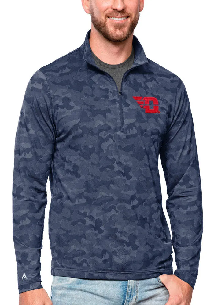 Antigua Dayton Flyers Mens Navy Blue Brigade Long Sleeve Qtr Zip Pullover