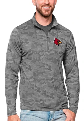 Antigua Louisville Cardinals Mens Charcoal Brigade Long Sleeve Qtr Zip Pullover