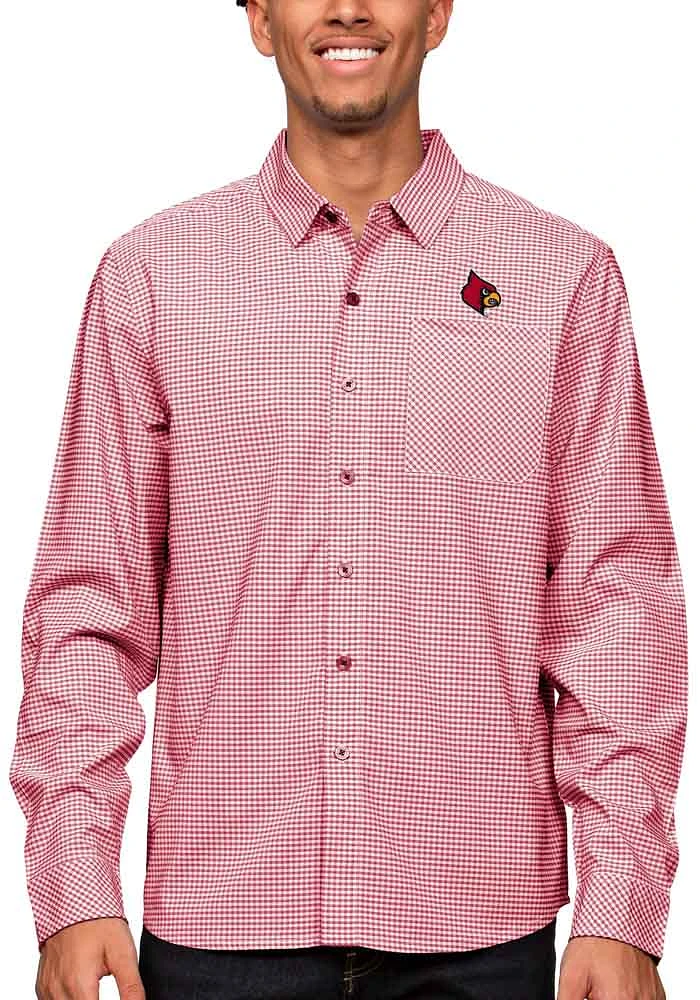 Antigua Louisville Cardinals Mens Red Stellar Long Sleeve Dress Shirt