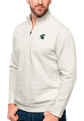 Antigua Michigan State Spartans Mens Oatmeal Gambit Style Long Sleeve Qtr Zip Pullover