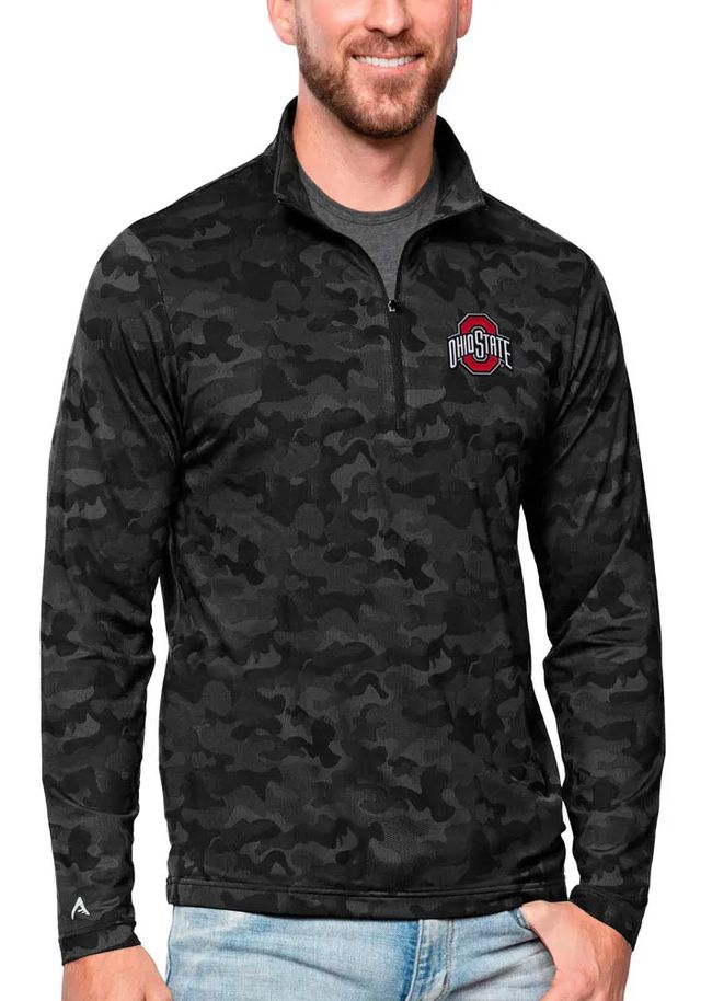 Antigua Ohio State Buckeyes Mens Black Brigade Long Sleeve Qtr Zip Pullover