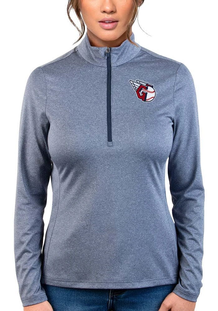 Antigua Cleveland Guardians Womens Navy Blue Rally 2 Qtr Zip Pullover