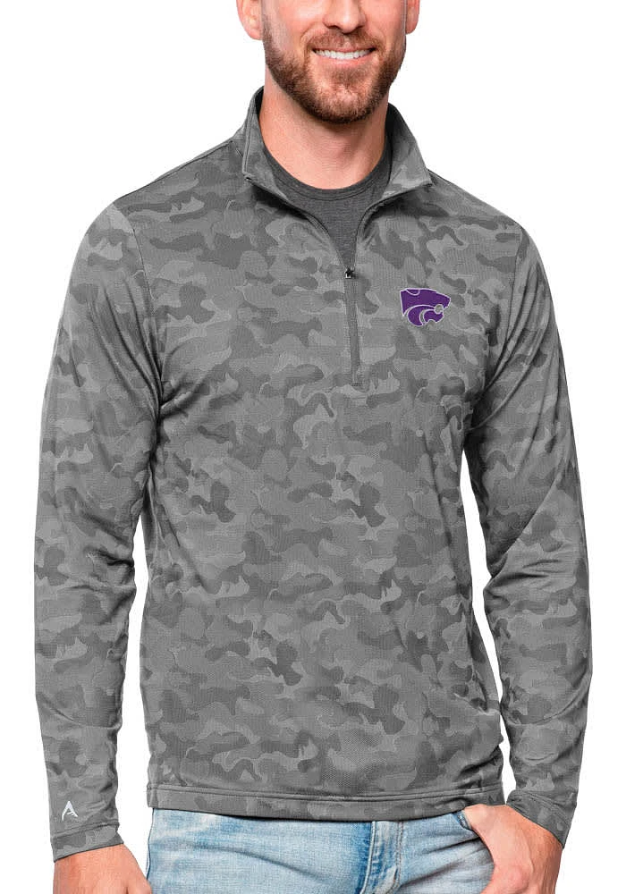 Antigua K-State Wildcats Mens Charcoal Brigade Long Sleeve Qtr Zip Pullover