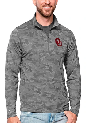 Antigua Oklahoma Sooners Mens Charcoal Brigade Long Sleeve Qtr Zip Pullover