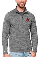 Antigua Oklahoma Sooners Mens Charcoal Brigade Long Sleeve Qtr Zip Pullover
