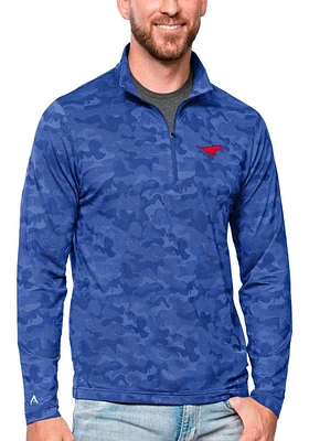 Antigua SMU Mustangs Mens Blue Brigade Long Sleeve Qtr Zip Pullover